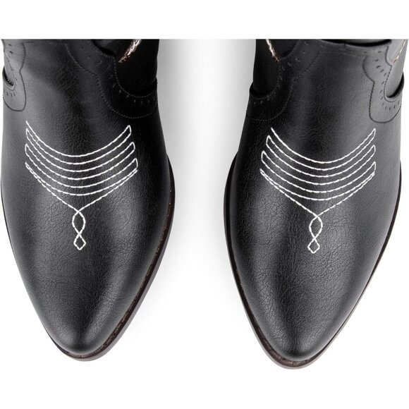 ⚡Women's Black Mid Calf Cowgirl Boots Pointy Toe Boot Embroidered Western - Picture 3 of 7